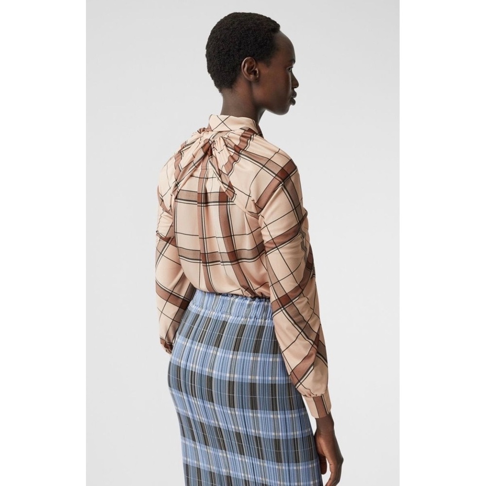 NWT Burberry Blush Pink Check Drape Sleeve Shirt Size 0 US - Picture 4 of 13